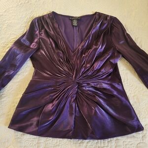 Vintage Cachet Deep Purple Satin Top Ruched Waist Full Zip Back Pristine